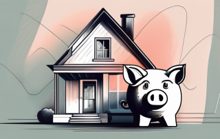 A house with a large piggy bank next to it