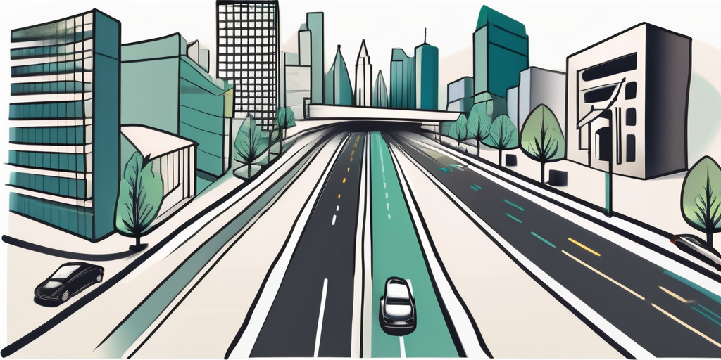 Various roads leading to different financial institutions like a bank