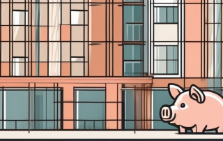 A residential building under construction with a piggy bank in the foreground