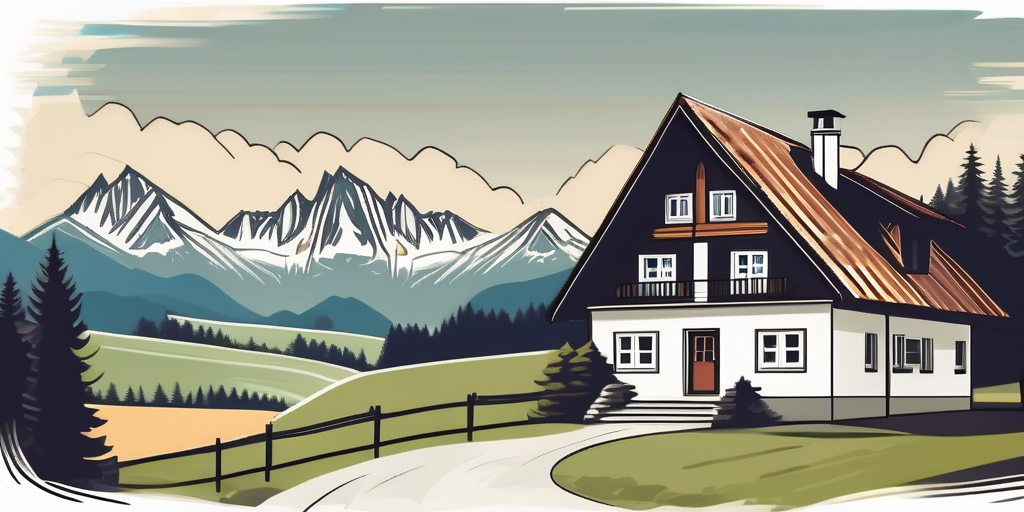 A traditional bavarian house with a sold sign in the front yard