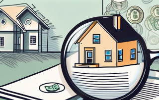 A magnifying glass hovering over a contract with a house and money symbols