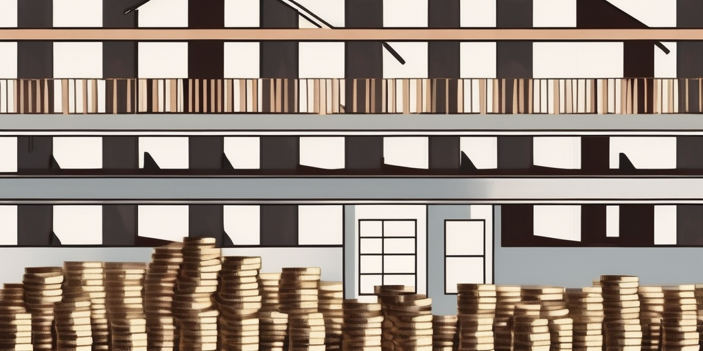A house under construction with a foundation made of coins