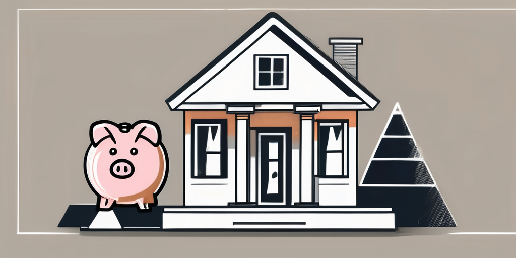 A house with a piggy bank symbolizing equity placed on a scale