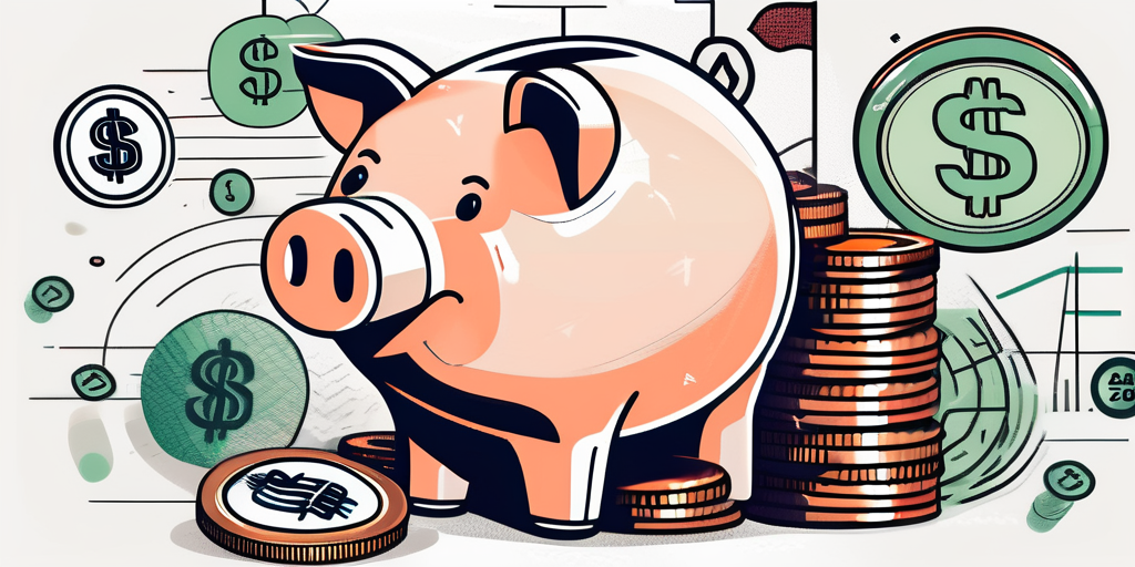 A piggy bank sitting on top of a stack of coins