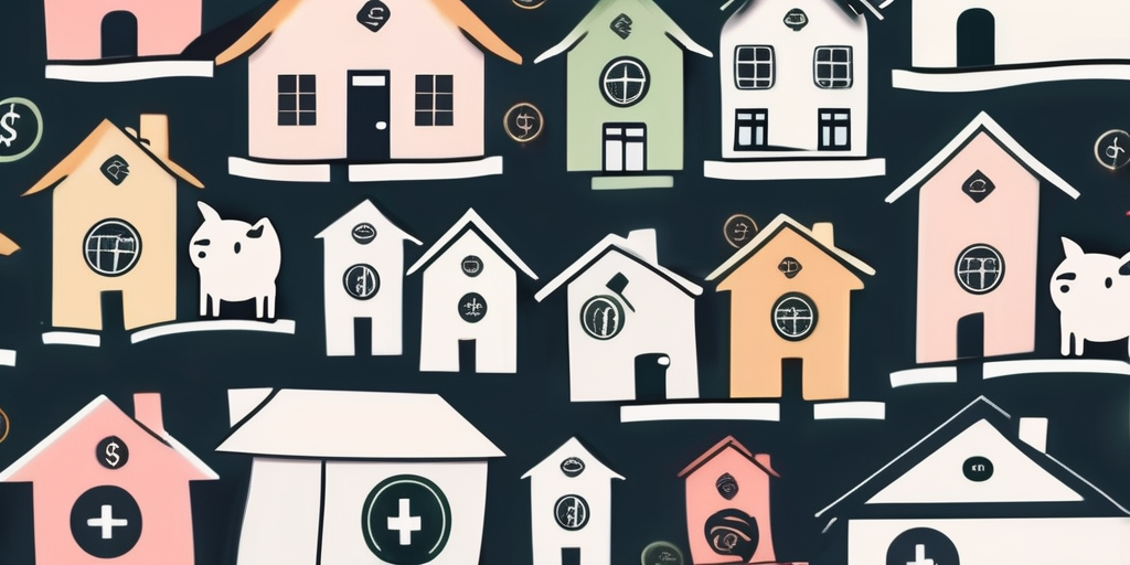 A house with a variety of financial symbols like dollar signs