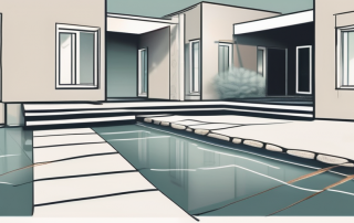 A house under construction with a series of stepping stones leading towards it