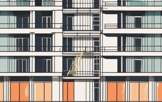 A residential building under construction with a symbolic barrier or threshold