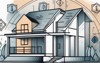 A house under construction with a protective shield symbolizing insurance