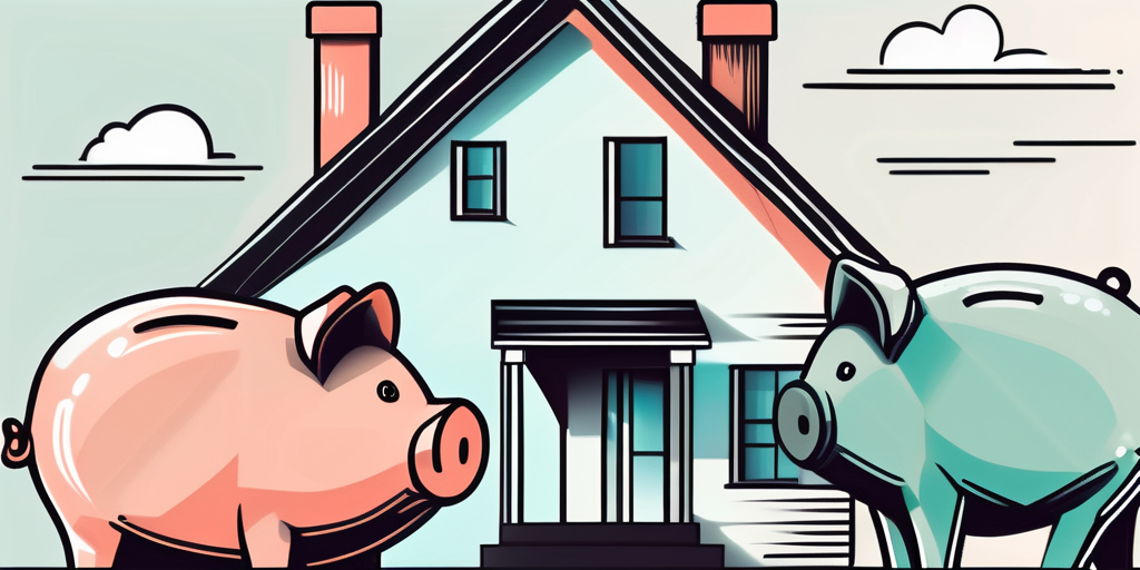 A house with a large piggy bank next to it