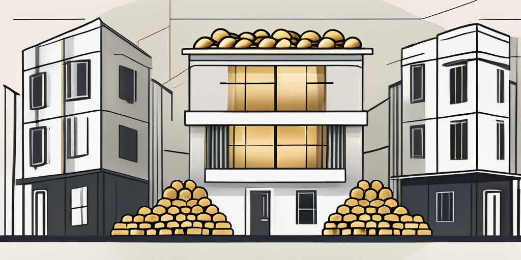 A house with a portion of it filled with gold coins
