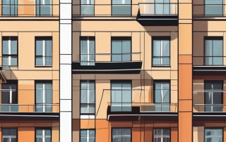 A german apartment building with a symbolic coin or money stack next to it