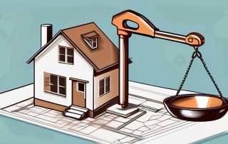 A scale balancing a house key (representing buying) and a hammer and blueprint (representing building)