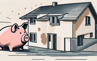 A house undergoing renovation with a piggy bank labeled 'riester-rente' nearby