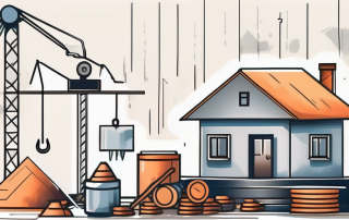 A house under construction with various tools and materials