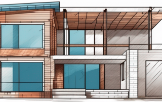 A half-built house with various construction elements like bricks