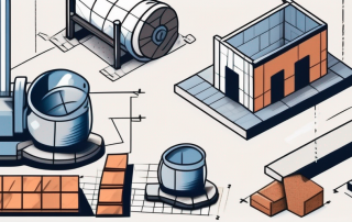 A construction site with various elements like bricks