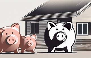 A home under construction with a piggy bank in the foreground