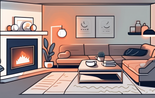 A cozy living room with a modern thermostat on the wall