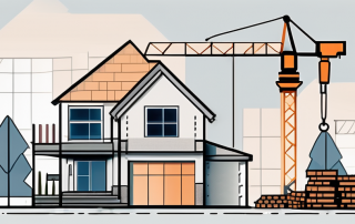 A house under construction with various elements like bricks