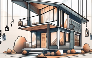 A fully constructed house with a large key sitting on top