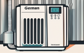 A modern heating system with a german law book next to it