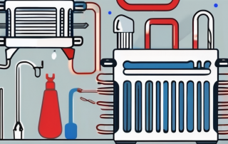 A radiator with the bottom part appearing cold (maybe represented by blue color) and the top part appearing warm (represented by red color)