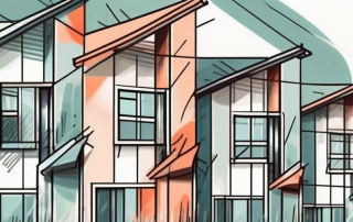 A multi-family house with a price tag hanging from the roof