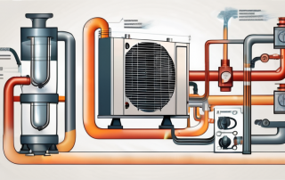 A modern wärmepumpe (heat pump) with various components labeled