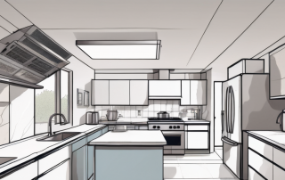 A modern kitchen with a prominently featured ventilation system