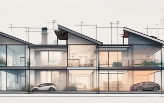A multi-family house with various sections highlighted to indicate different areas of cost analysis