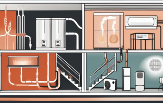 A house cut in half to show the internal system of a heat pump