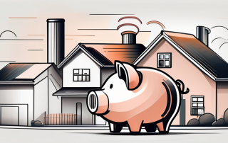 A piggy bank with a house and a factory on its sides to represent the concepts of employee savings allowance and housing building premium in germany
