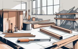 A construction site with tools and materials