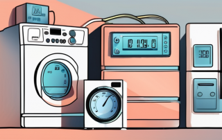A smart meter connected to various home appliances like a refrigerator