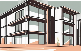 A residential building under construction with a symbolic arrow pointing backwards