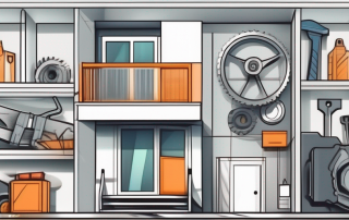 A modern house with a key above it