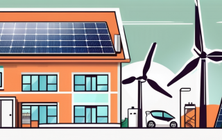 A residential building with a large energy efficiency label (like a tag or sticker) on it