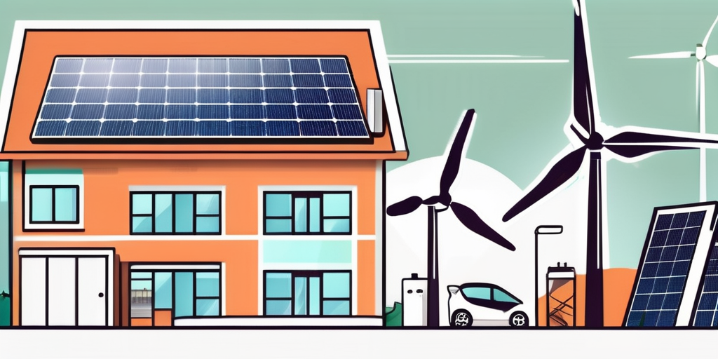 A residential building with a large energy efficiency label (like a tag or sticker) on it