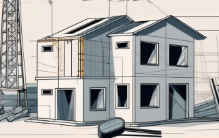 A construction site with a half-built house