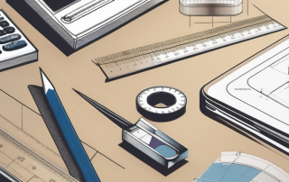 An architect's drafting table with blueprints