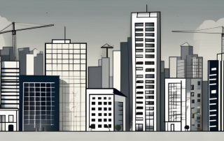 A city skyline with various residential buildings in different heights