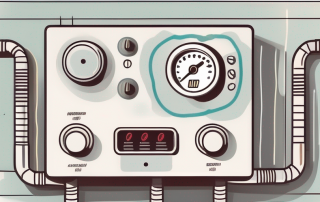 A thermostat attached to a heating system