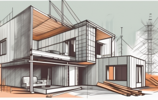 A multi-family house under construction with various building materials and tools scattered around