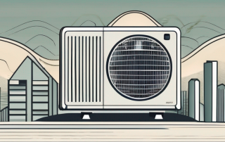 A luft-wärmepumpe (air heat pump) with sound waves emanating from it