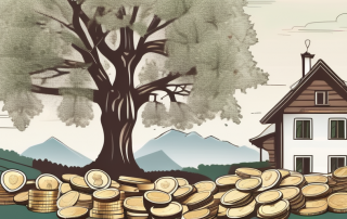 A traditional bavarian house with a backdrop of the bavarian countryside and a symbolic representation of financial growth