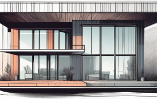 A modern prefabricated house with a large price tag hanging from it