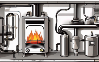 A gas heater with various components like thermostat