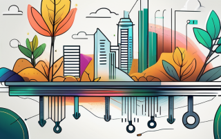 A vibrant financial landscape with symbolic elements like a safe