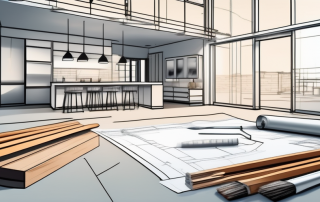 A construction site with a newly built modern house