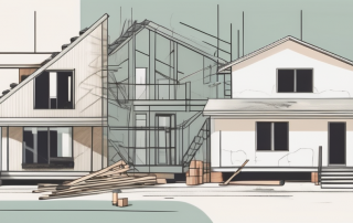 A multi-family house under construction with various building tools scattered around